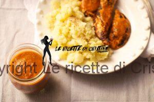 pollo con salsa barbecue alle pesche e crema di patate al Montasio