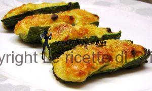 zucchine ripiene gratinate alla ricotta, gamberi, taggiasche e limone