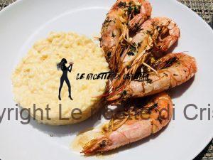 gamberoni al prezzemolo con risotto allo spumante