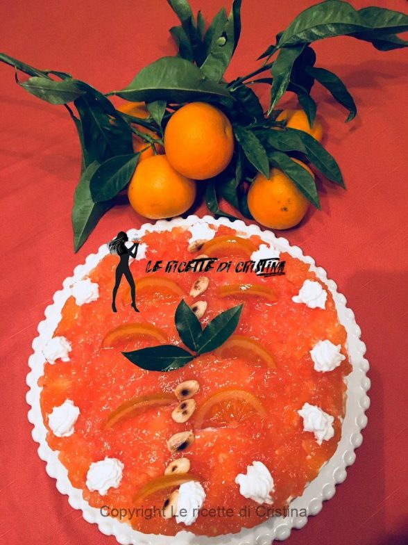 Ricetta della torta di ricotta e pere con cuore di Panforte e amaretti e gel di arance rosse Ricetta della torta di ricotta e pere con cuore di Panforte e amaretti e gel di arance rosse