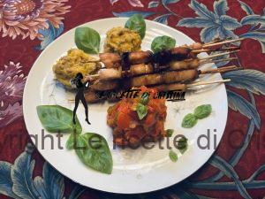 Arrosticini con peperonata e sformatini di cardi