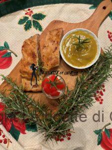 Strudel di verdure con bicchierino di baccalà mantecato e crema di lenticchie rosse
